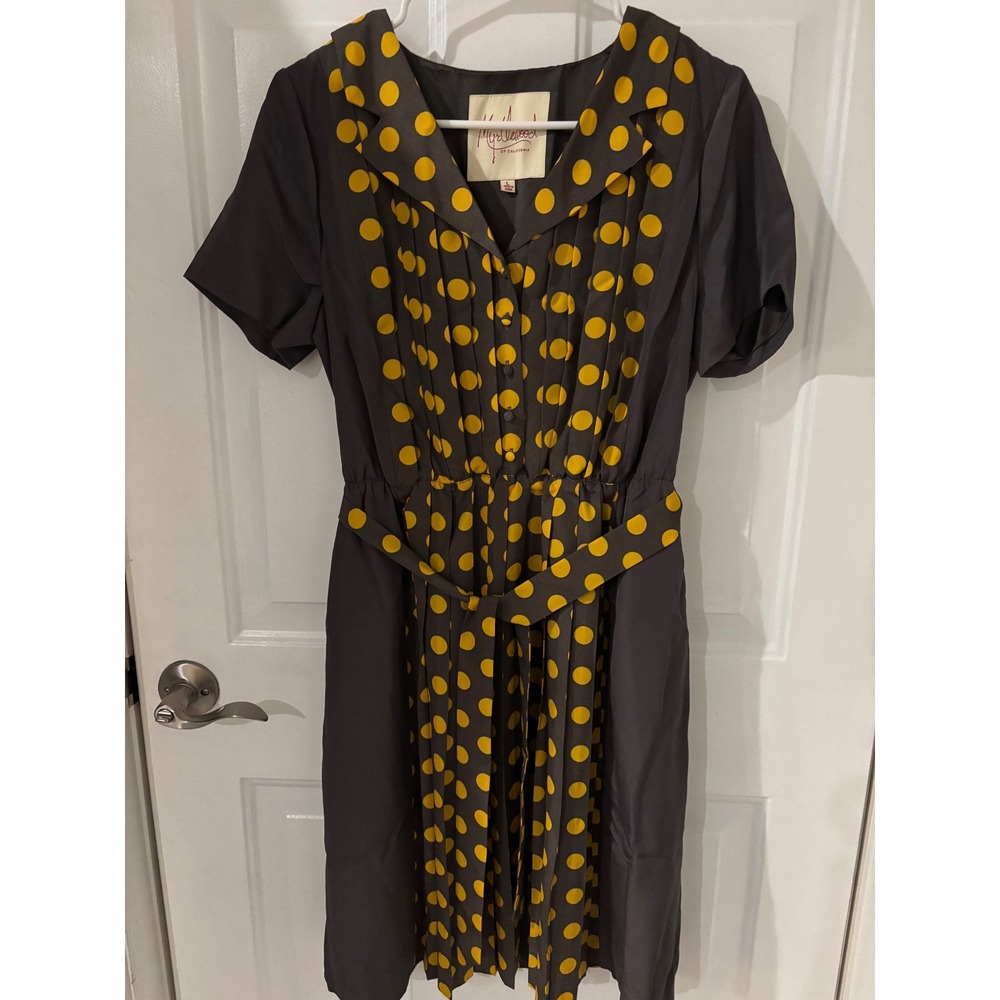 Myrtlewood of California Polka Dot‎ Dress Pleated Retro Style L